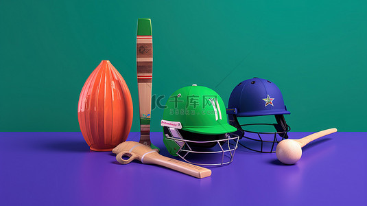 有装备背景图片_纳米比亚 vs 爱尔兰 3d 板球队对决，紫色背景上有锦标赛装备