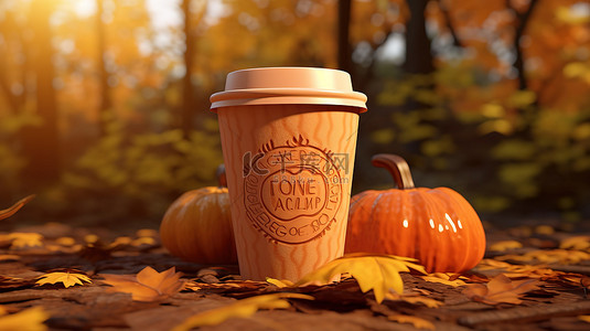 塑料杯中的秋季主题咖啡，配有南瓜和 3D 刻字