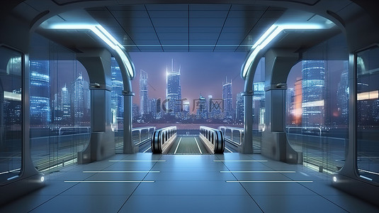 城市地铁隧道背景图片_从地铁站出来的现代城市夜景 3D 渲染
