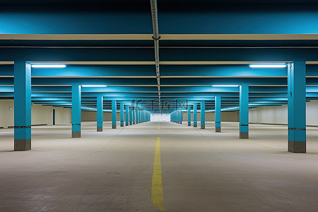 大学校区背景图片_一个空的地下停车场，有蓝色混凝土
