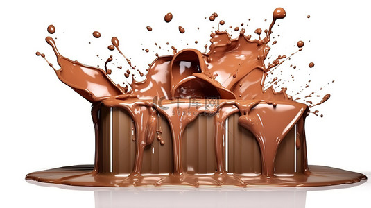 飞溅牛奶背景图片_带有迷人巧克力飞溅的讲台的三维渲染