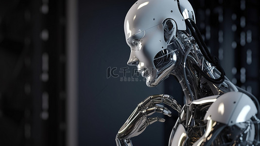 认知的人背景图片_ai 机器人从事认知处理 3d 渲染