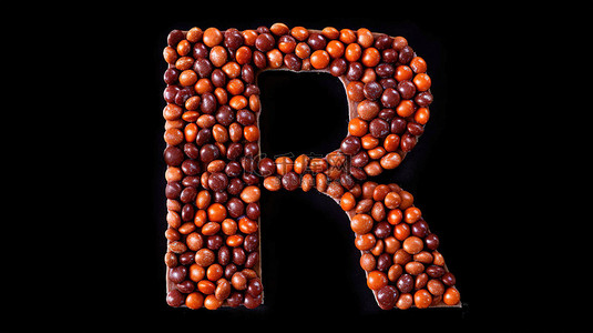 巧克力豆糖形状成字母 r 的 3d 插图