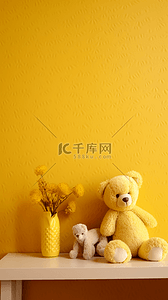 鲜花小熊背景图片_小熊玩偶花瓶花卉简约时尚广告背景