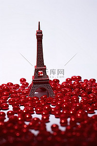 星期六背景图片_情人节 巴黎 T 恤 星期六 情人节 红色耳环和红色心形埃菲尔铁塔