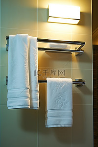 毛巾挂在浴室的毛巾钩上
