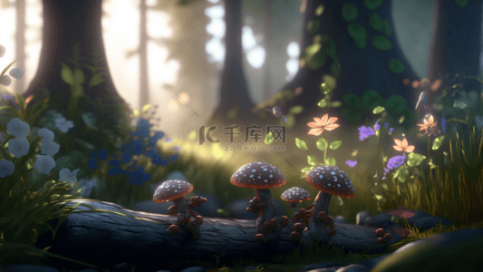 夏天森林背景蘑菇