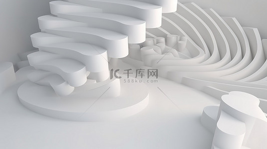 三维螺旋圆形台阶白色照明抽象纹理 3D 渲染