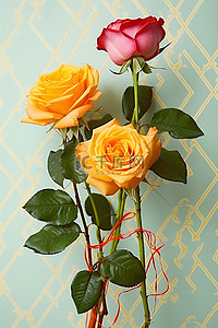 有水背景图片_两朵色彩鲜艳的玫瑰插在盛有水的花瓶里