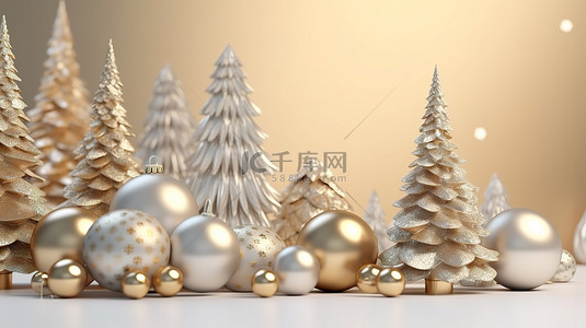 圣诞快乐背景图片_圣诞装饰品的 3D 效果图