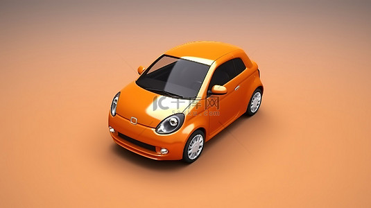 橙色城市汽车的 3D 渲染，表面空白，适合您的创意设计