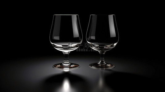 黑色背景上两个酒杯的真实 3D 插图，非常适合烈酒