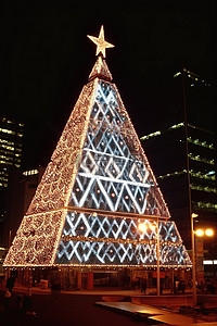 智利市中心一棵巨大的发光圣诞树
