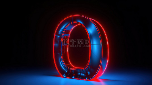 带有霓虹红色大写字母 q 的蓝色字母在 3d 渲染中被照亮