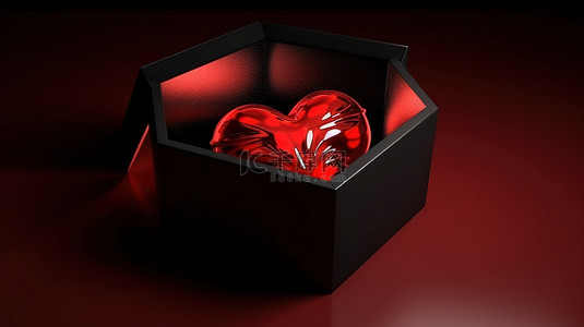 情人节爱心玫瑰背景背景图片_包含一颗心的礼品盒的 3d 渲染