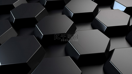 简约蜂窝格背景图片_3D 渲染的简约背景上光滑的黑色六边形形状