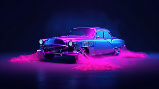 汽车礼品背景图片_一辆装饰有蓝色和粉色天鹅绒的汽车的 3D 插图