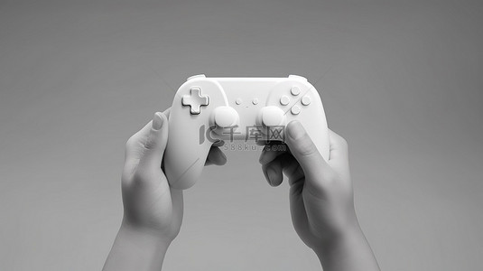 手握白色游戏控制器操纵杆的 3D 渲染插图