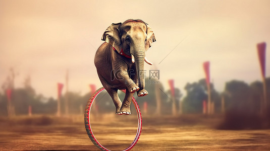 大象图腾背景图片_非洲大象在独轮车上保持平衡的 3d 插图