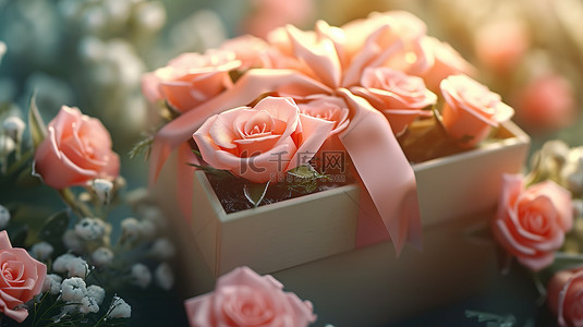 礼盒装满了粉红色的玫瑰素材