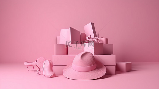 粉红色在线购物季节 3d 呈现的销售和促销优惠券