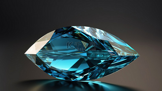 榄尖形切工海蓝宝石的 3d 渲染