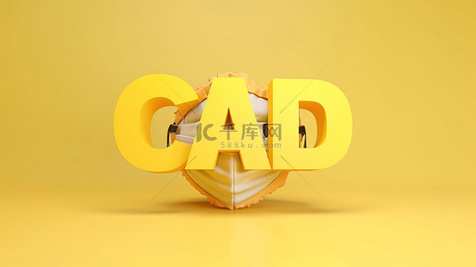 黄色背景上的 3d 新普通词呈现带有面罩的 o