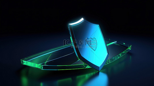 数字盾牌背景图片_用于保护安全密码的蓝色和绿色盾牌图标的数字安全概念 3d 渲染
