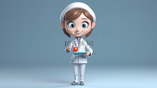 忙碌的医务人员背景图片_手持平板电脑的可爱女医生 3d 医务人员图像