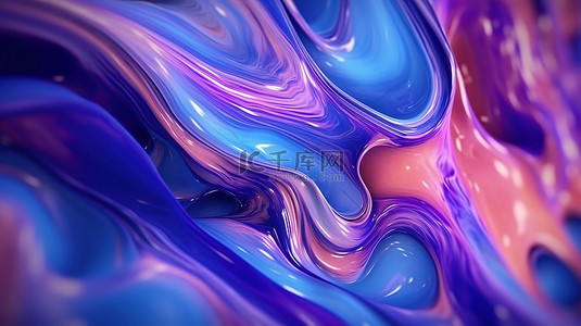 抽象多彩流体背景图片_蓝色和李子色调抽象液体背景的令人惊叹的 3D 渲染