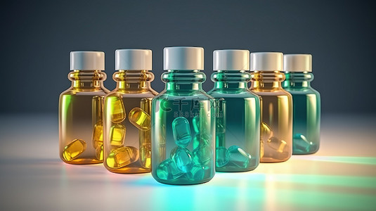 用于健康相关内容的药瓶 3D 渲染