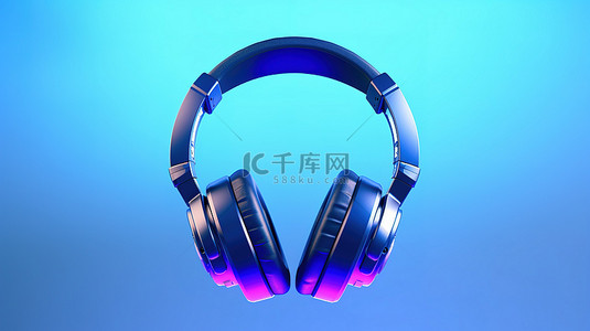 蓝色背景上当代耳机的抽象 3D 插图