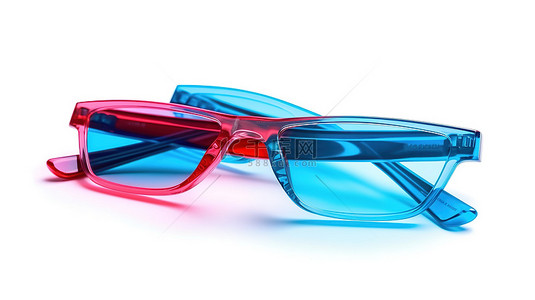 浮雕 3D 插图隔离白色背景，戴着蓝色和红色眼镜