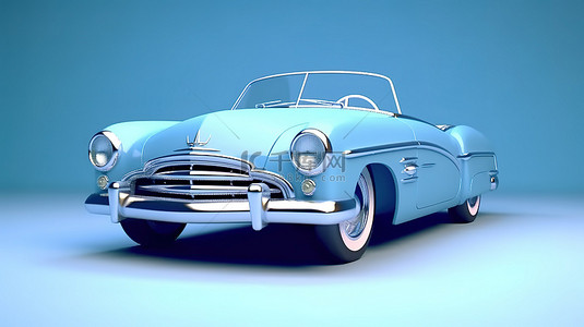道路风景汽车背景图片_蓝色色调的经典汽车 3D 渲染和图形设计