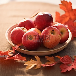 感恩背景图片_红苹果 秋天的树叶