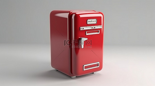 食物红色背景图片_复古单色冰箱，带有单一红色口音等距花园风格