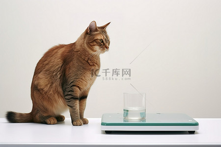 一猫人背景图片_一只猫站在食物秤上