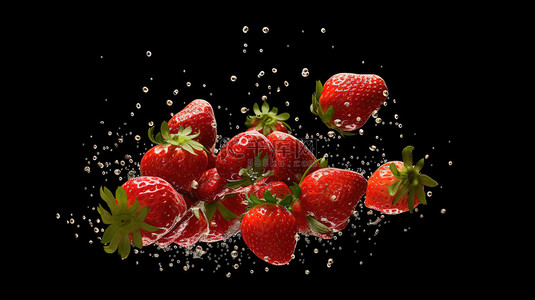 新鲜的夏天背景图片_一堆多汁的草莓在 3d 的黑暗背景上层叠