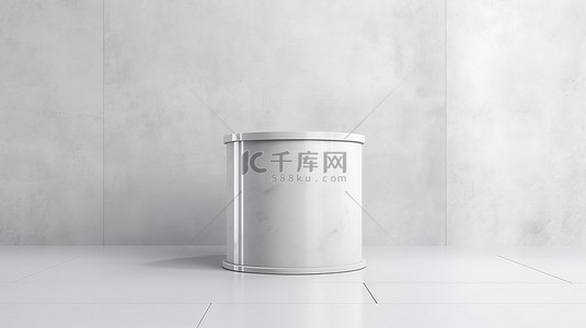简约奢华设计白色混凝土墙与 3D 渲染中的圆柱盒讲台