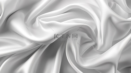 白丝绸背景图片_精致的质感，皱巴巴的白色丝织物的特写视图