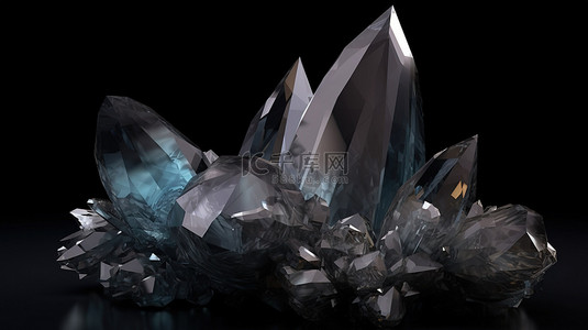 石英晶体的深色孤立 3d 渲染