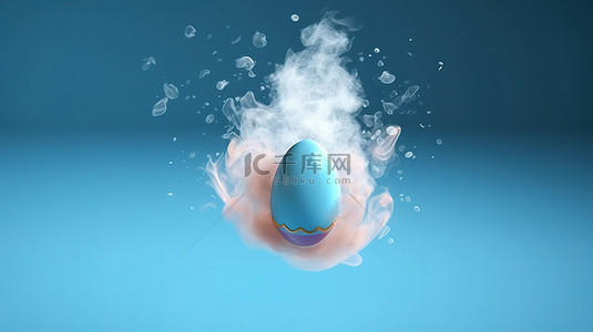 鸡蛋背景图片_卡通 3D 插图复活节彩蛋与烟雾痕迹和空旷的空间一起飞翔