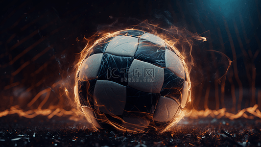 赛场背景图片_火焰烟雾电流效果足球特写广告背景