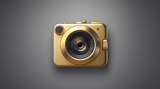 金色的 3d 渲染平面轮廓数字摄像机图标具有灰色圆形键按钮完美的 ui ux 元素
