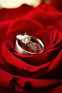 红玫瑰上的两个戒指