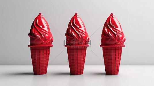 草莓图标背景图片_浅色背景上的单色塑料甜点图标红色冰淇淋