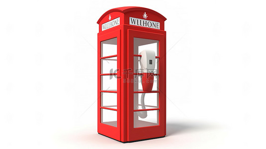 当代英国电话亭，白色背景 3D 插图上带有 wi fi 指示器