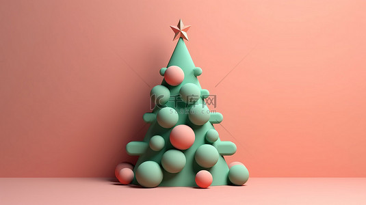 简单化的节日树背景 3D 渲染插图和圣诞快乐主题