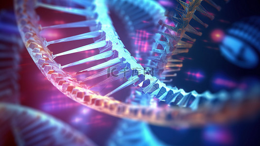生物蓝色背景背景图片_3D 放大 DNA 数字再现