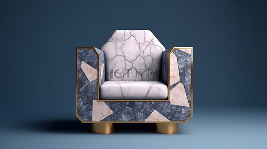 圆形的椅子背景图片_大理石纹理几何图案扶手椅座椅的 3D 渲染